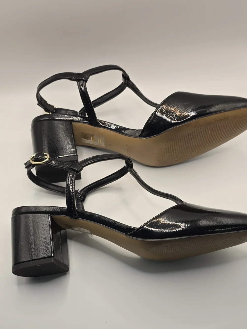 J. Crew Black Patent T-Strap Block Heels